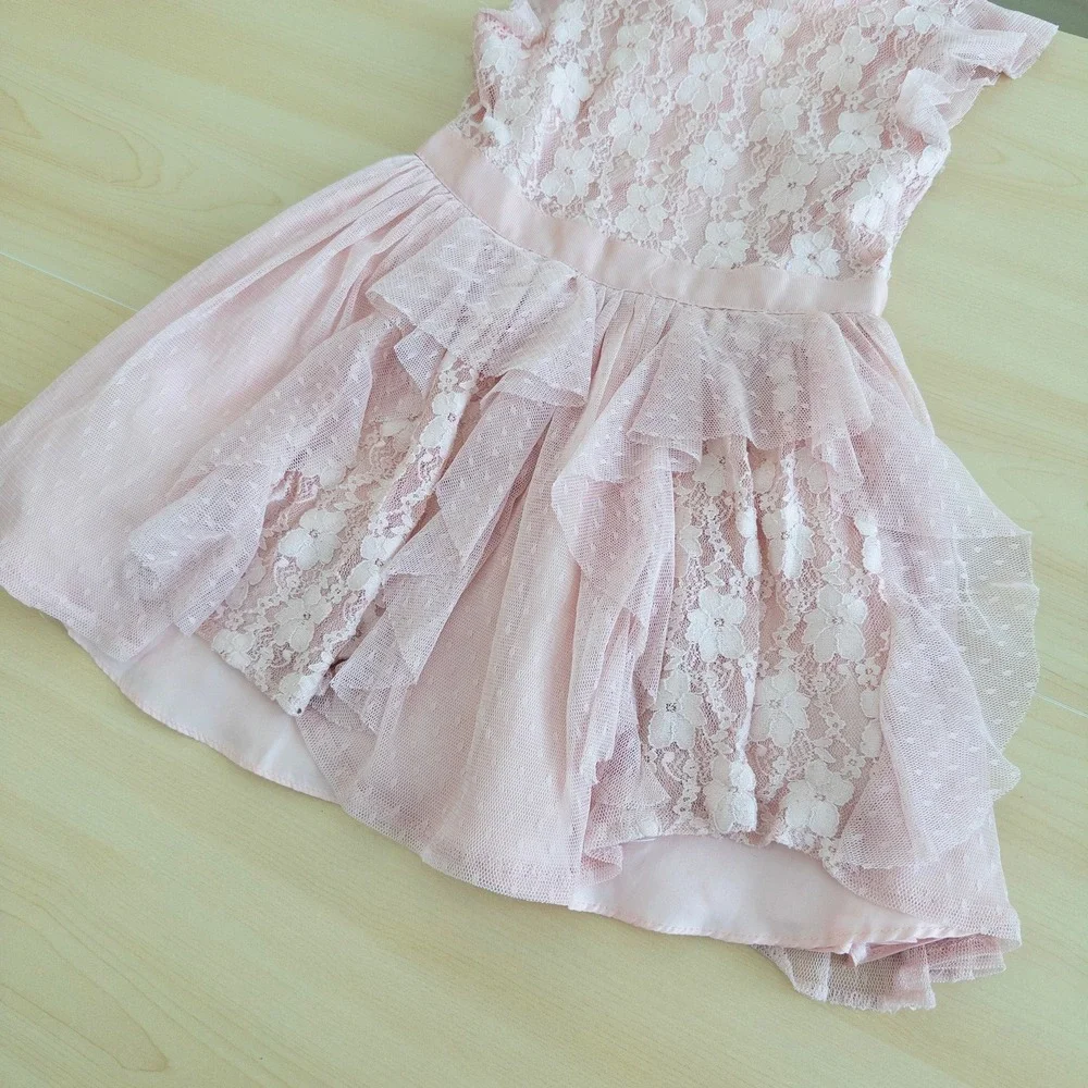 BCBGIRLS‎ Girls Lace Tulle Dress Size 4 Pink Tiered Princess Floral Tea Party